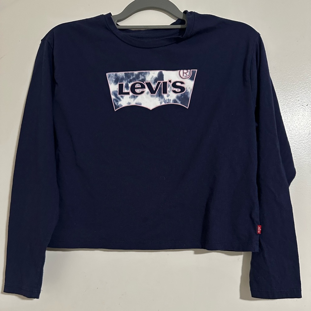 Levi's Dark Blue long sleeve cropped shirt with logo size XL